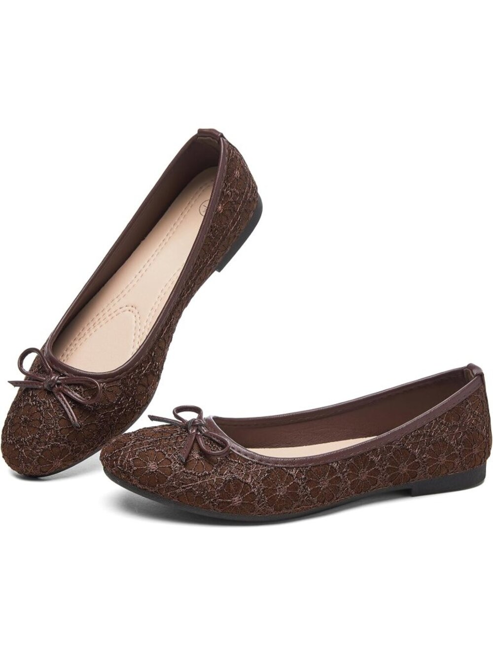 Women's Brown Point Toe Comfortable Dressy Slip on Casual Bow Ballet Flat Shoes